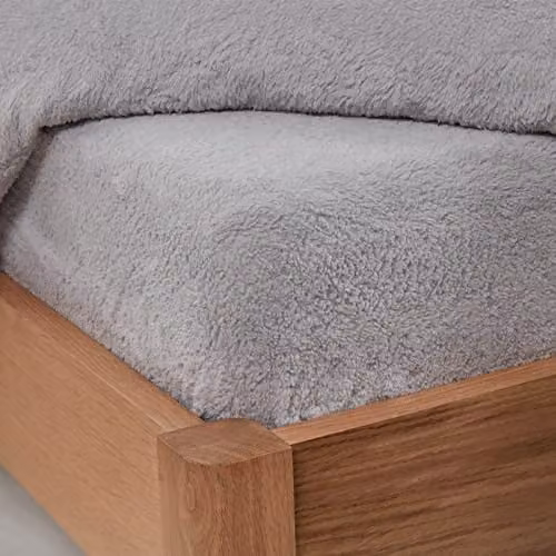 Brentfords Teddy Fleece Thermal Fitted Sheet, Grey Silver, 180 x 200 cm