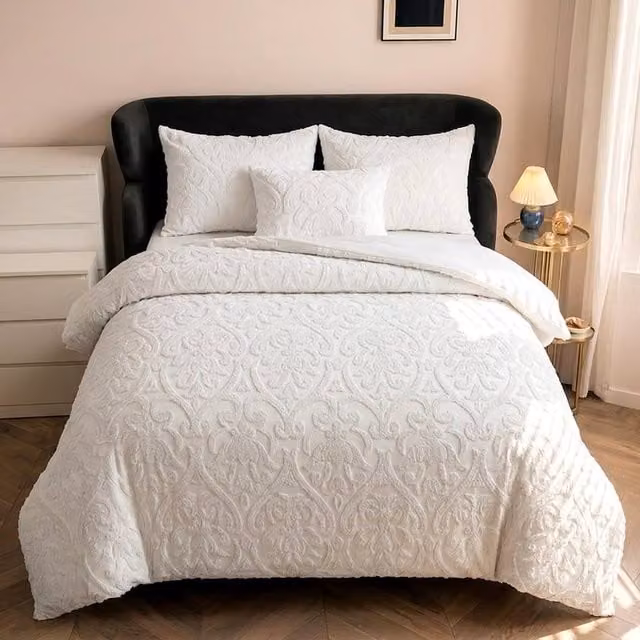 Gaveno Cavailia 3-Piece Reversible Damask Floral Duvet Cover and Pillowcase Set, White, W/D/H: 220 x 180 x 220 cm