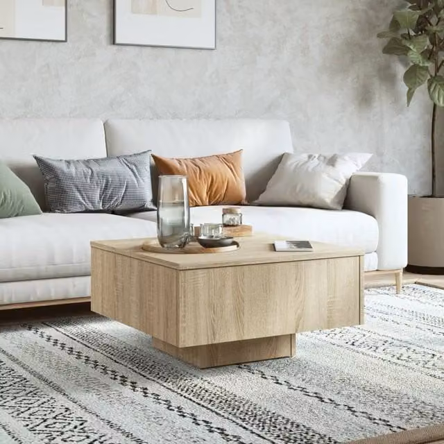 Berkfield Home Sonoma Oak Coffee Table in Light Brown, W/D/H: 60 x 60 x 31.5 cm