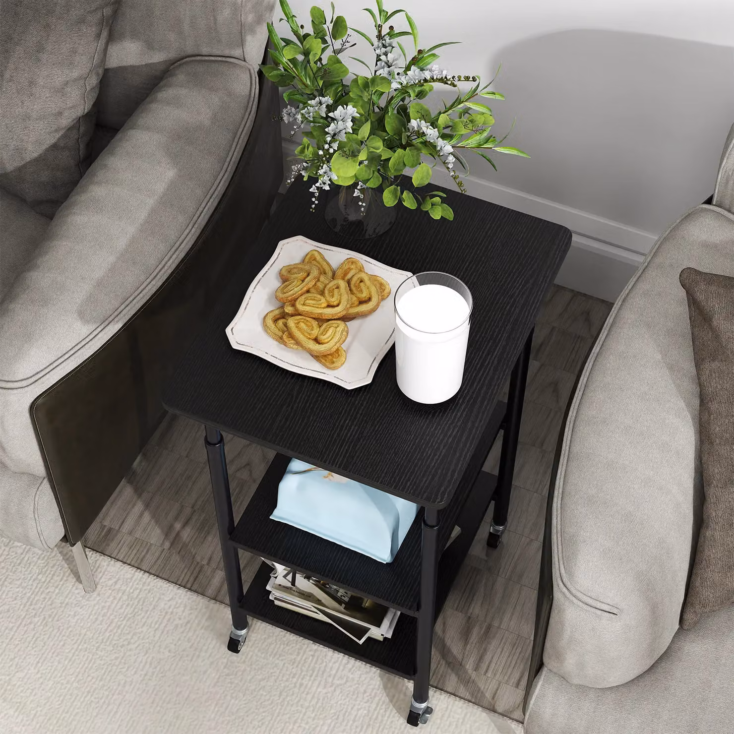 Costway 3-Tier Height Adjustable Printer Stand and Cart with Storage in Black – 9