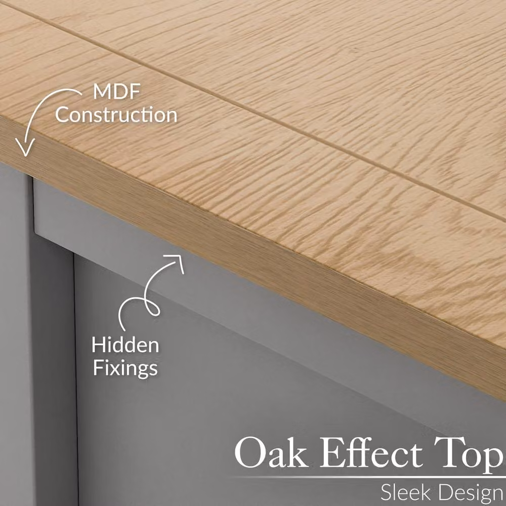 Christow Coffee Table with Oak Effect Top, Cupboards and Shelves in Grey, W/D/H: 115 x 40 x 60 cm – 4