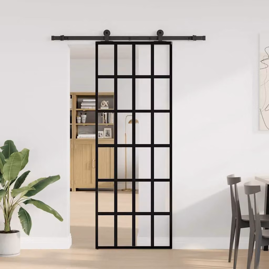 Berkfield Home Modern Sliding Door with Hardware Set, Black ESG Glass and Aluminium, W: 76 cm, H: 205 cm – 2