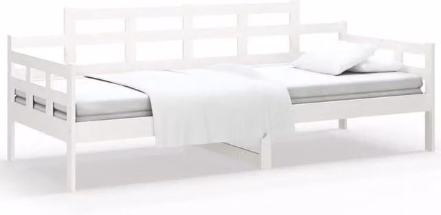 Berkfield Home White Solid Wood Pine Rustic Day Bed W/D/H: 90 x 200 cm