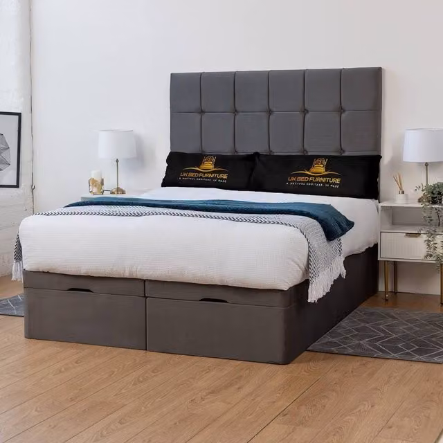 UK Bed Furniture Florence Upholstered Ottoman Storage Bed with Lift Up Base in Grey, W/D/H: 90 x 190 cm – 1