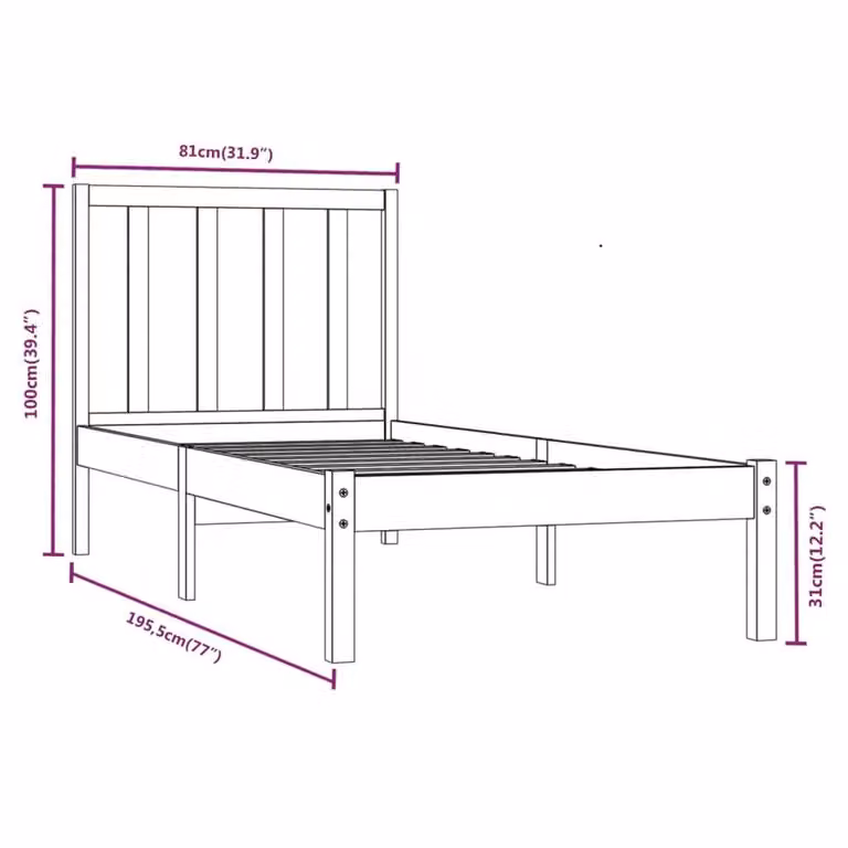 Berkfield Home Small Single Solid Wood Pine Bed Frame, Brown, W: 75 cm, L: 190 cm