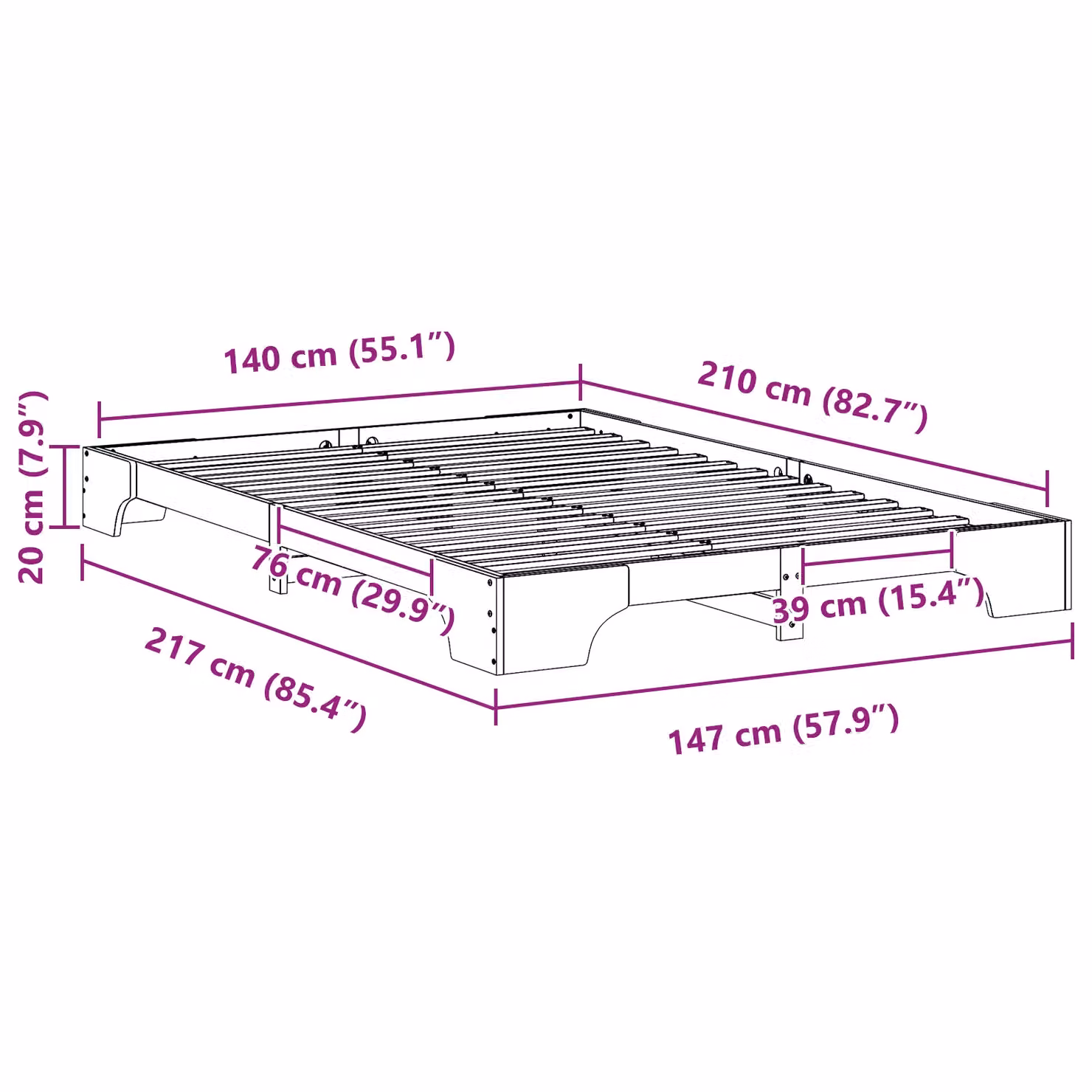 Berkfield Home Floor Bed Frame with Lift Up Storage in Brown Solid Wood W: 140 cm, D: 210 cm – 2
