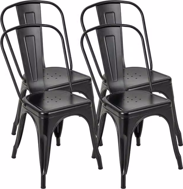 Costway Set of 4 Stackable Industrial Metal Dining Chairs and Bar Stools with Removable Backrests in Black