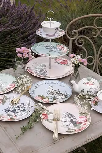 Mikasa and the V&A Alice in Wonderland 3-Tier Cake Stand with Teacup, Multicolour Floral Bone China Afternoon Tea Set – 4