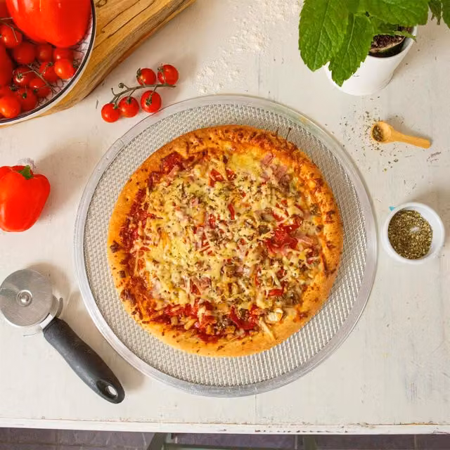 Argon Tableware Uncoated Round Aluminium Pizza Tray, Silver, Diameter: 35.56 cm