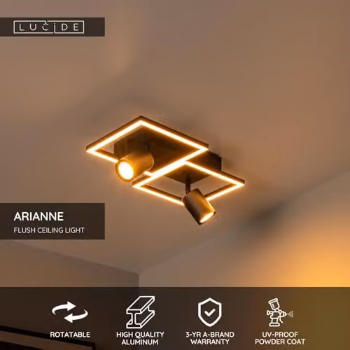 Lucide Arianne Modern LED Flush Ceiling Light, Black, W/D/H: 40 x 40 x 14.5 cm – 2