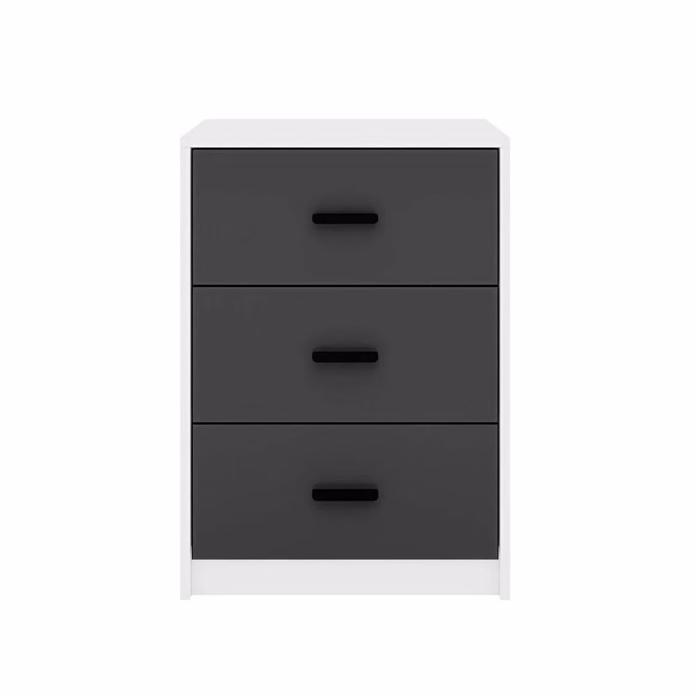 FORGEVIO Modern Bedroom Bedside Cabinet with Black Drawers and White Carcass – 2