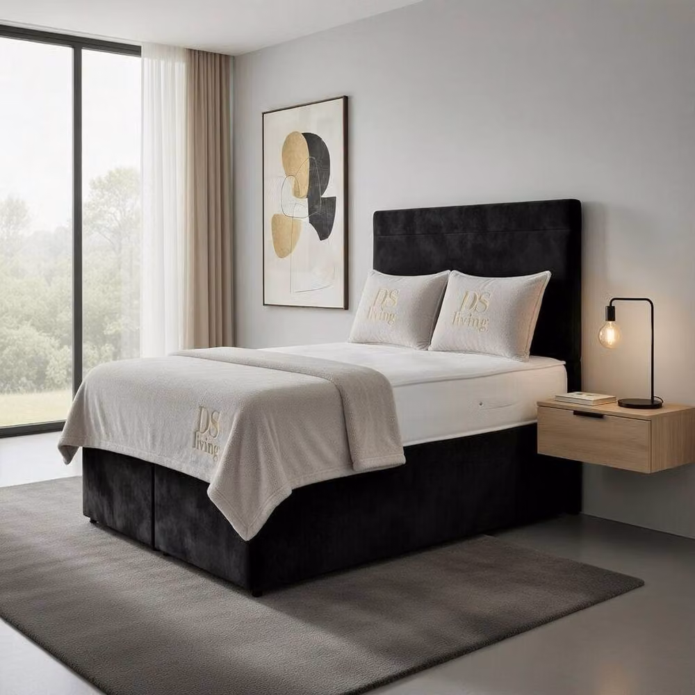 DS Living Muse Black Velvet Upholstered Divan Bed with Drawers W/D/H: 140 x 200 cm – 3