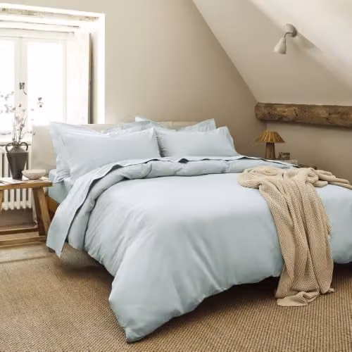 Christy Organic Cotton Percale Duvet Cover and Pillowcase Set in Blue Green, W/D/H: 140 x 200 cm and 50 x 70 cm