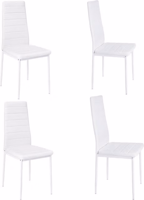 Livingandhome Set of 4 White Faux Leather Armless High Back Dining Chairs