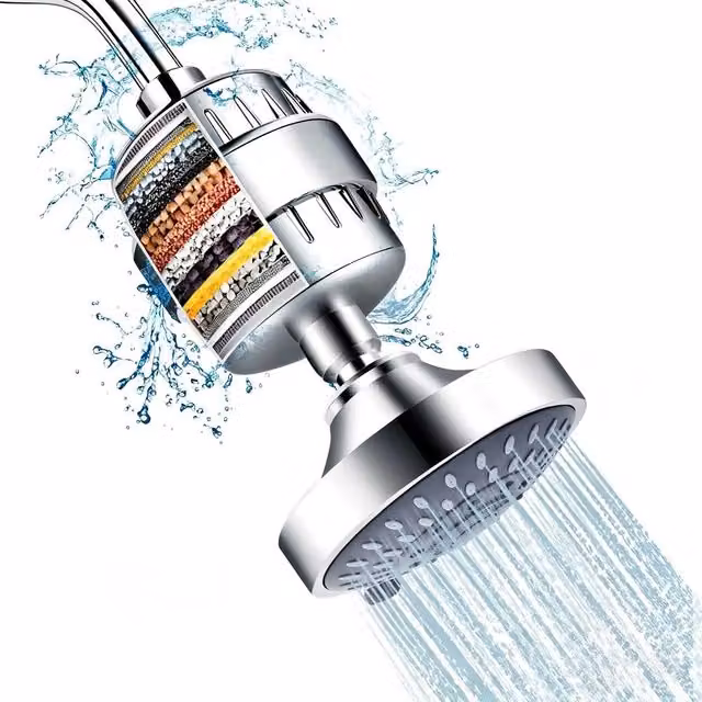 INMTFEI High Pressure Filtered Round Shower Head with 5 Spray Modes in Silver – 1