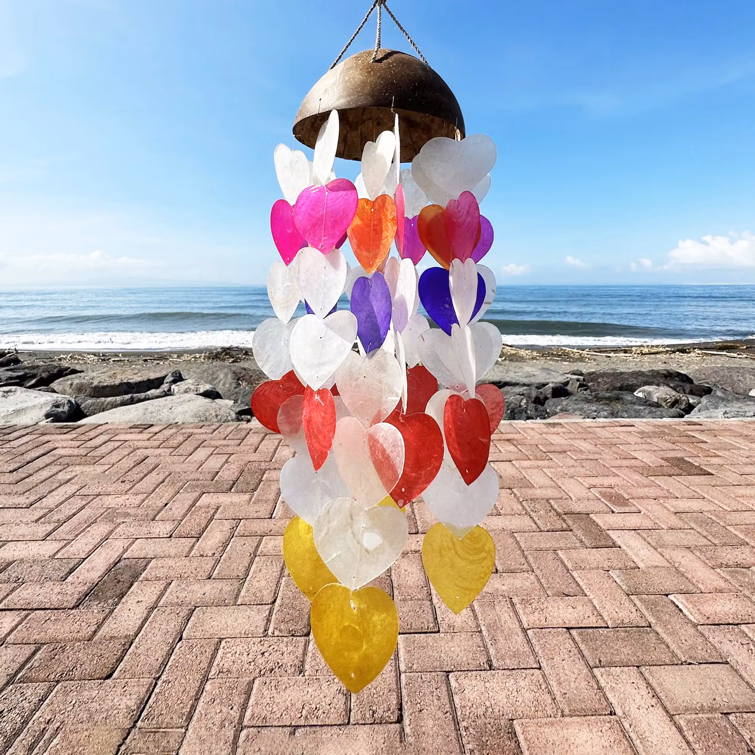 KDMD Coconut Big Hearts Windchimes in Multicolour, H 40 cm – 2