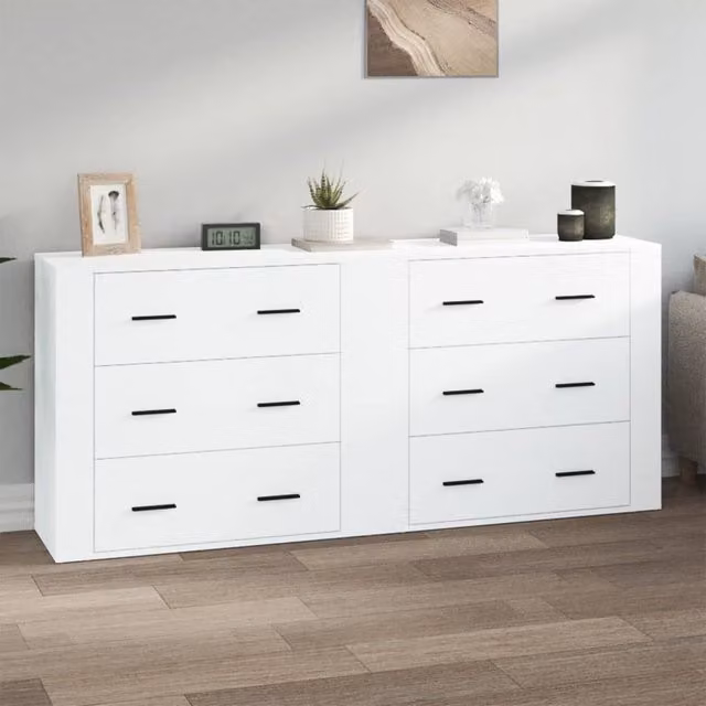 Berkfield Home Set of 2 White Matt MDF Wall Mounted Sideboards – 1