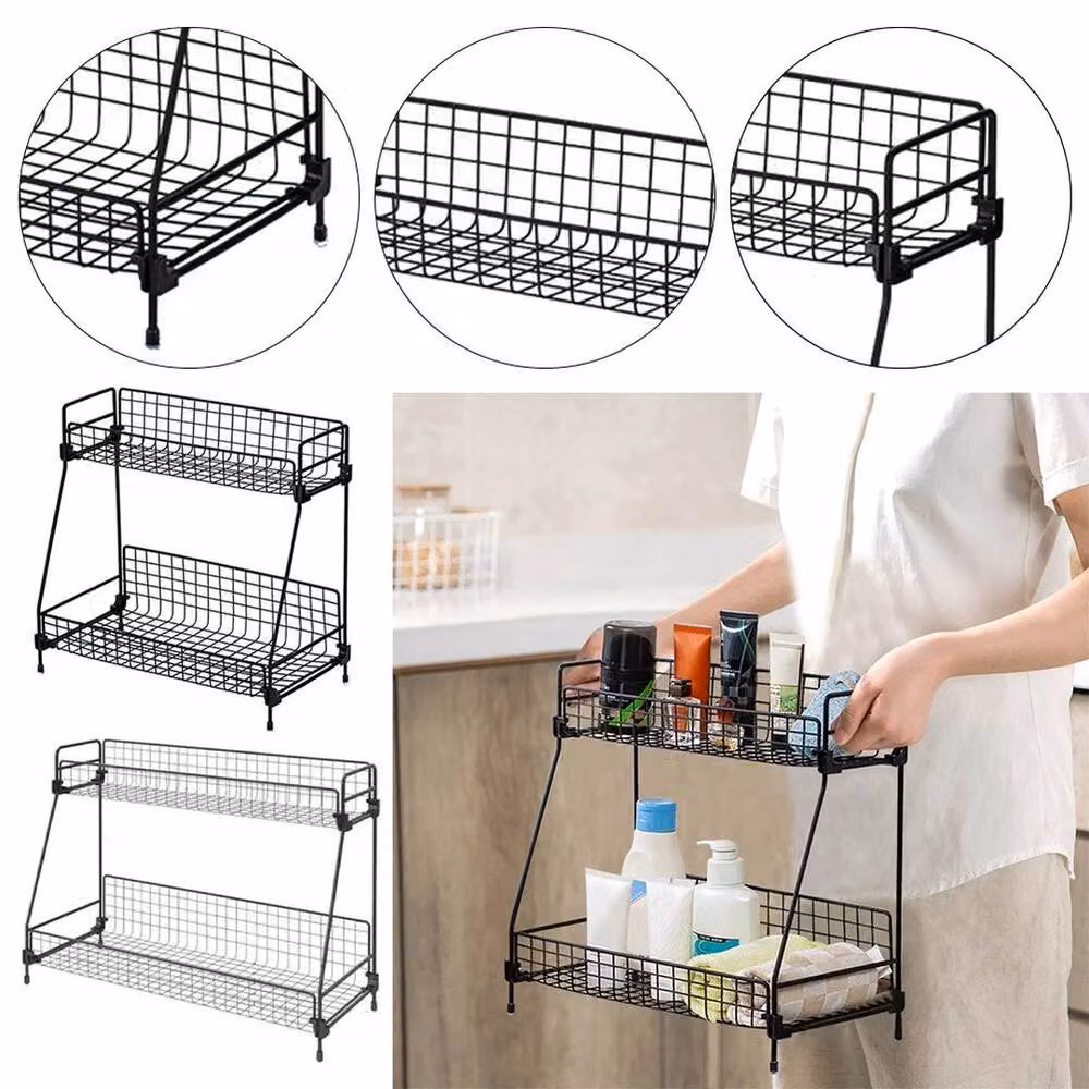 FLAVORA 2 Tier Iron Wire Shelving in Black, W/D/H: 31.5 x 16 x 30 cm – 3