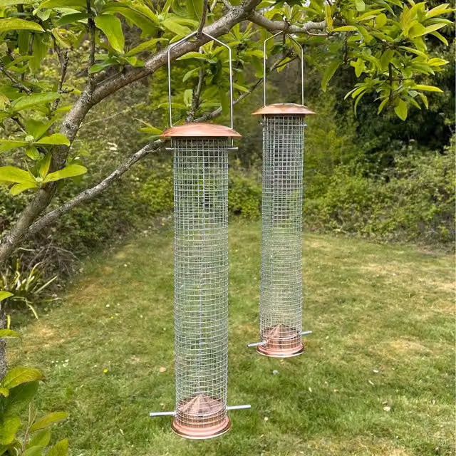 Large Bronze Metal and Wire Mesh Hanging Bird Nut Feeder