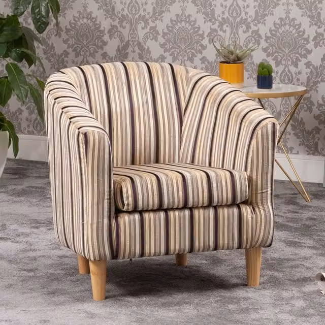 Artemis Home Aurora Black Striped Fabric Tub Chair with Armrests and Solid Wood Frame