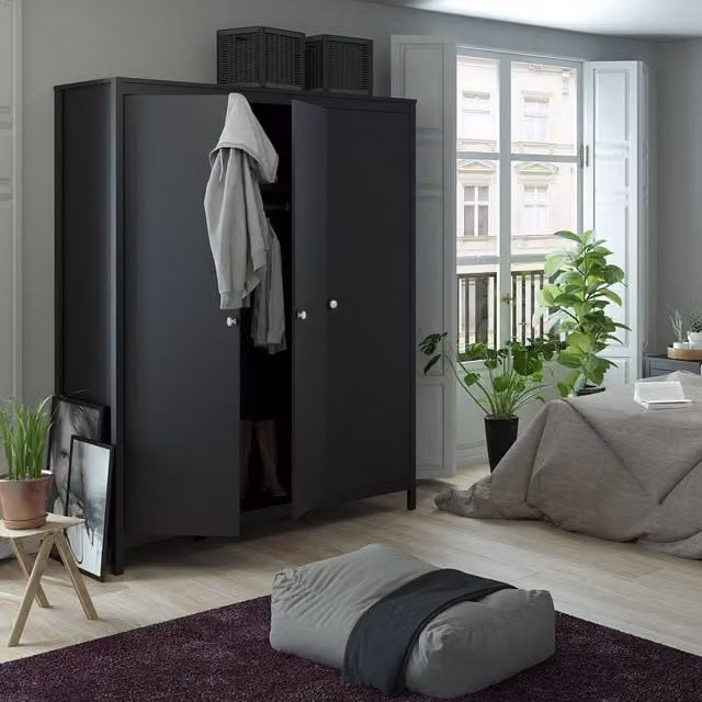 Furniture To Go Madrid Modern Black Lacquered Wardrobe with Hinged Doors