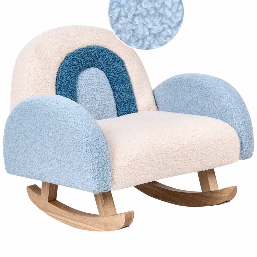 Wyld Haus Blue Bouclé Childrens Rocking Chair with Armrests and Rubberwood Base – 2