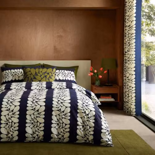 Orla Kiely Sycamore Stripe Space Blue 100% Cotton Reversible Duvet Cover and Pillowcase Set, Super King Size, W: 260 cm, H: 220 cm – 1