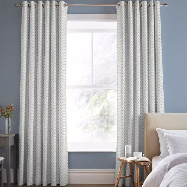 Laura Ashley Kate Made to Measure Blackout Floral Eyelet Curtains in Pale Seaspray Blue