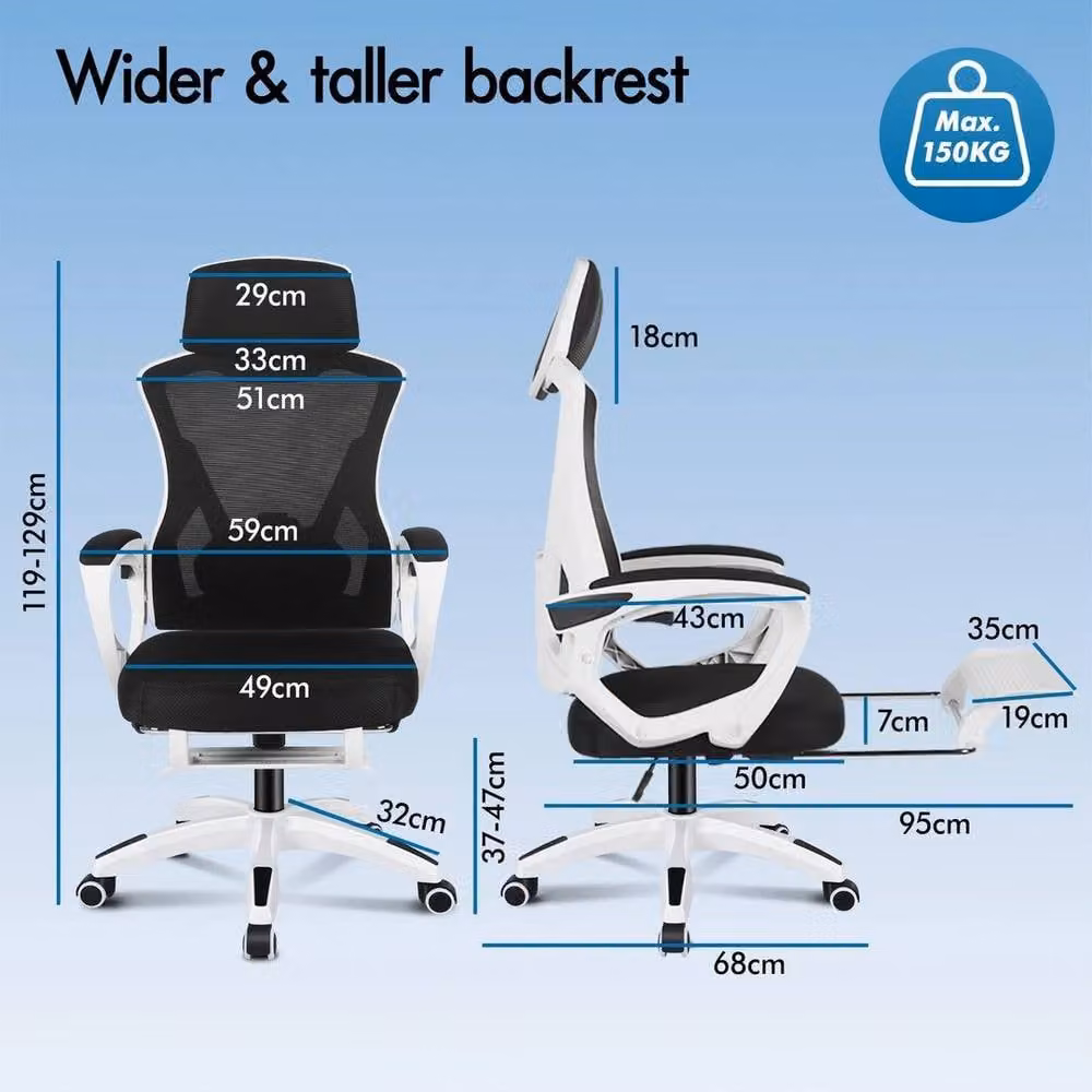 FORGEVIO Ergonomic Mesh Office Chair with Headrest and Armrests in White – 2