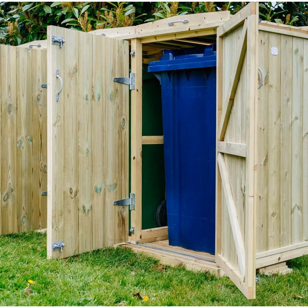 Buttercup Farm Shireburn Sextet Wheelie Bin Store in Brown, fits 1x 180L or 240L and 5x 140L bins, W/D/H: 345.4 x 120 x 149 cm – 3