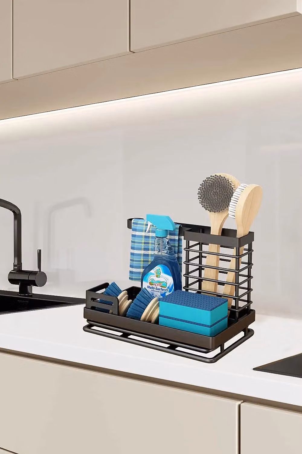Living and Home Multifunctional Steel Kitchen Sink Caddy Organizer Rack with Drain Tray and Sponge Holder, Black – 2