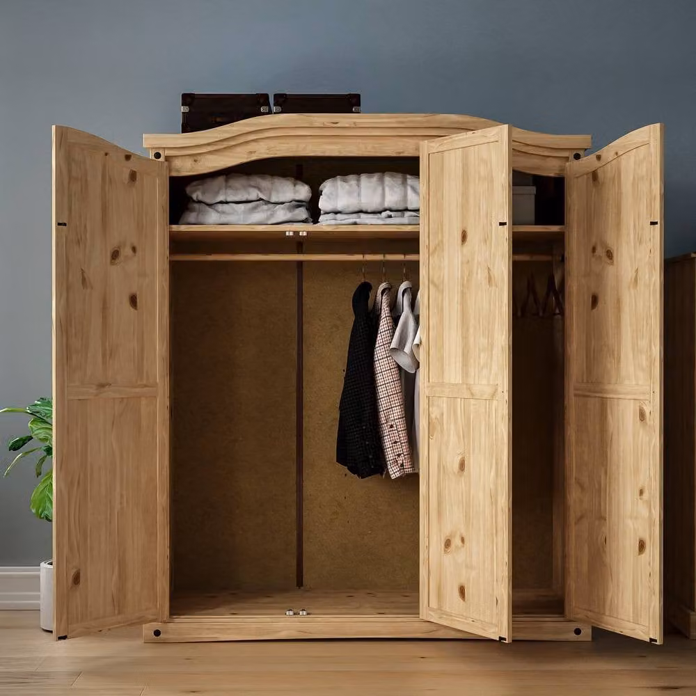 HD Designs Corona 3 Door Wardrobe in Brown with Rustic Waxed Wood Finish, H 178.0 cm x W 150.0 cm x D 50.0 cm – 1