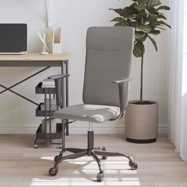 Berkfield Modern Grey Fabric Task Chair with Headrest and Armrests