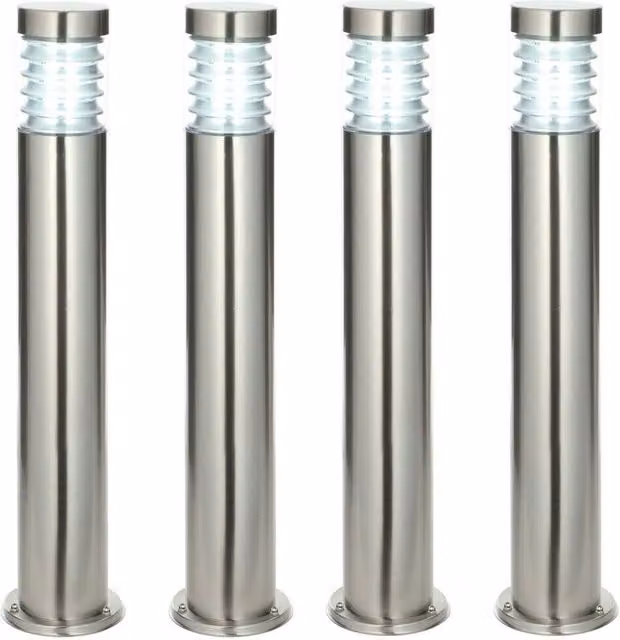 Loops 4 Pack Silver Stainless Steel Outdoor IP44 Bollard Lights for Garden and Driveway, H 80 cm x W 15 cm x D 15 cm – 1