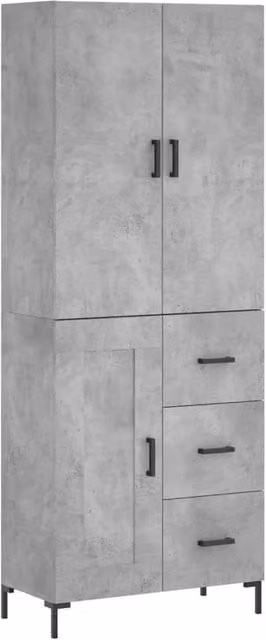 Berkfield Home Industrial Highboard in Concrete Grey, W/D/H: 69.5 x 34 x 180 cm