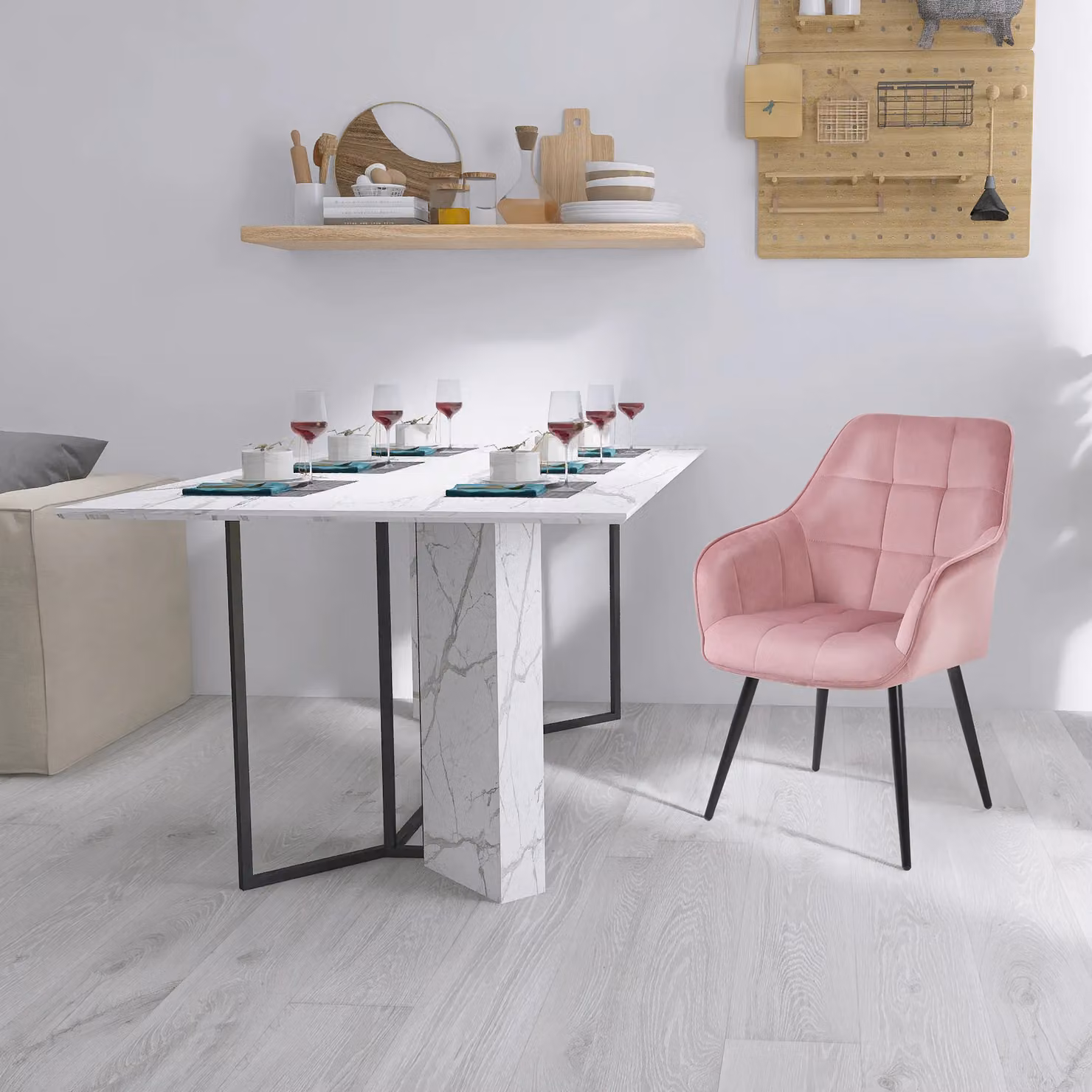 Simpa Set of 2 Pink Velvet Modern Contemporary Tub Accent Dining Chairs with Armrests – 2