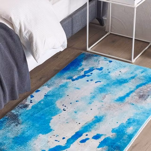 Wyld and Coco Multicolour Blue Abstract Watercolour Area Rug, W: 80 cm, L: 150 cm – 1