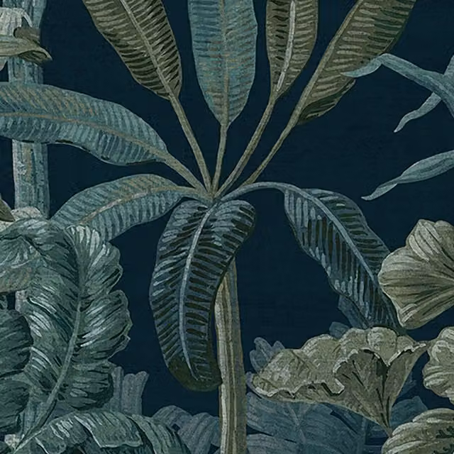 Grandeco Botanical Palm Leaves 3 Lane Repeatable Wallpaper Mural in Blue and Green
