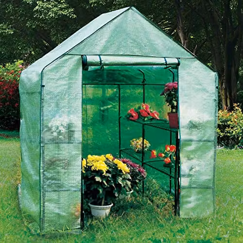 AMOS 3-Tier Portable Outdoor Garden Greenhouse in Green with 8 Shelves and Removable Waterproof PE Cover, H x W x D: 195 x 143 x 143 cm – 2
