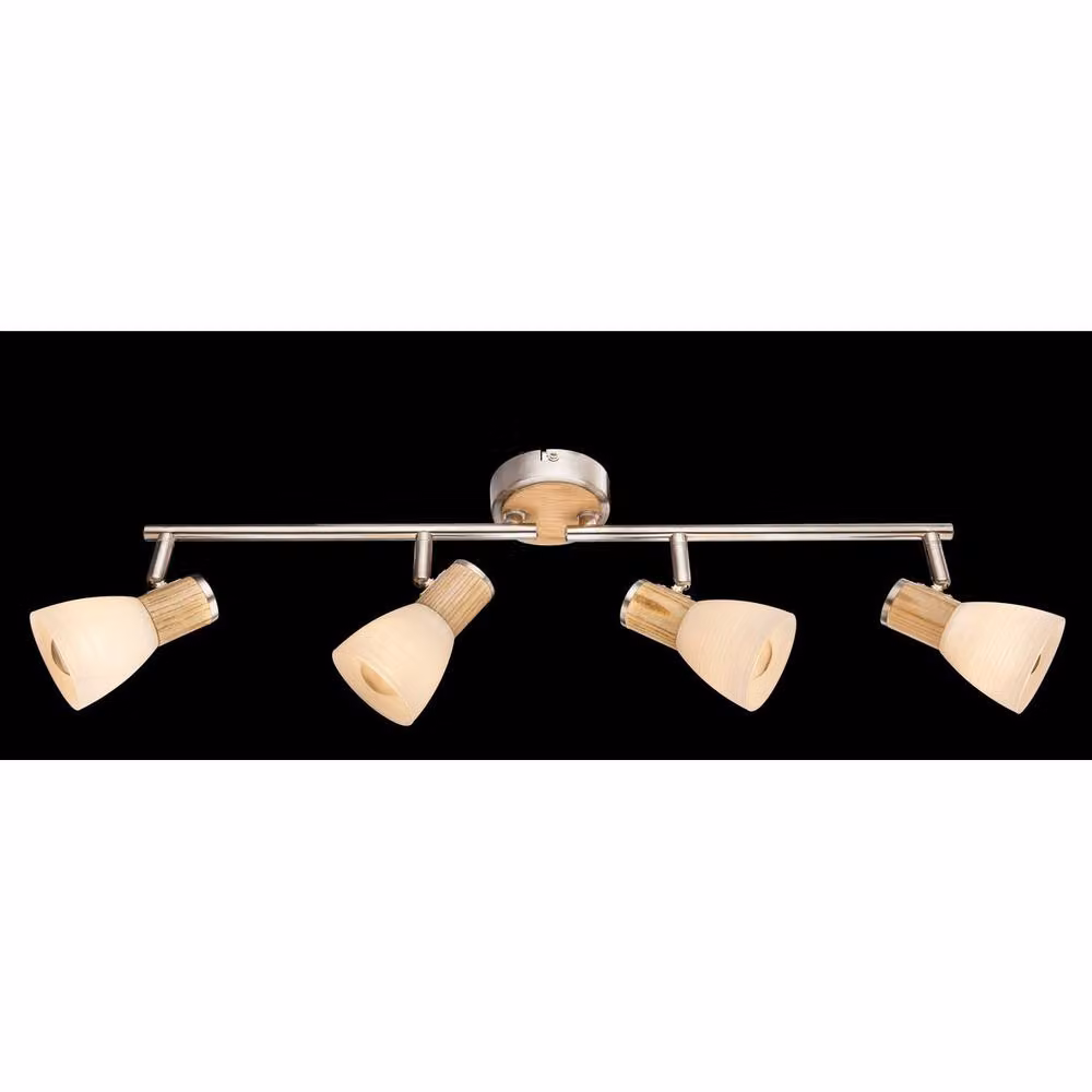 Globo Lighting Gylfi Ceiling Spotlight Bar in Silver and Wood with White Glass Shades, 4x E14 – 3