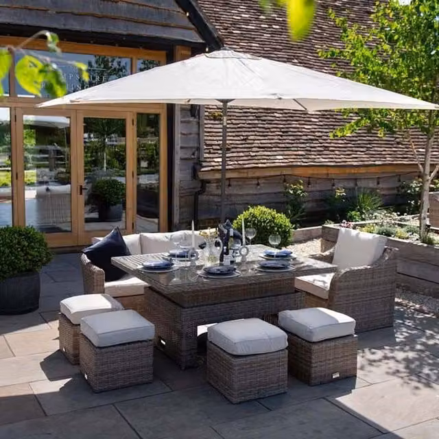 Primrose Living Modern 8 Seater Rattan Sofa Set with Rising Table in Beige