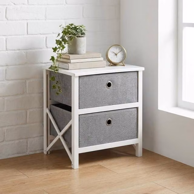 Garden Greatness Maison Folding 2 Drawer Storage Unit in White and Multicolour, W/D/H: 43 x 32 x 41 cm