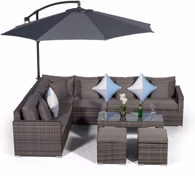 Giardino Modern Grey and Brown Rattan Corner Sofa Set with Coffee Table and 2 Stools