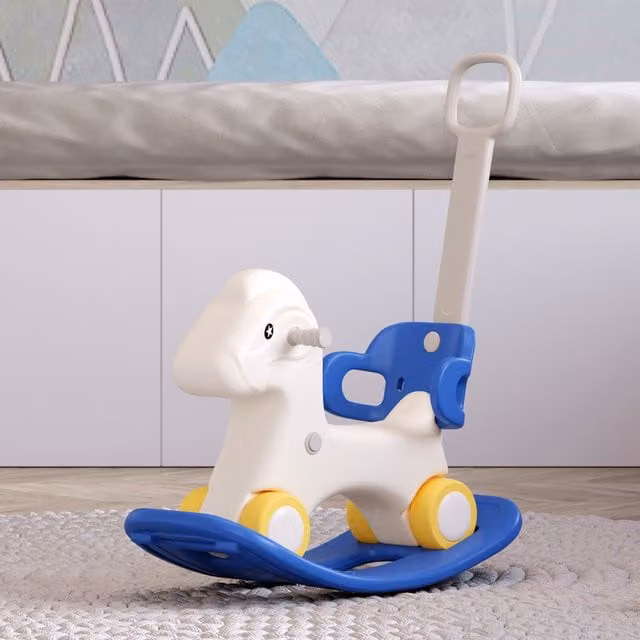 Livingandhome Blue Plastic 2-in-1 Animal Rocking Horse for Kids