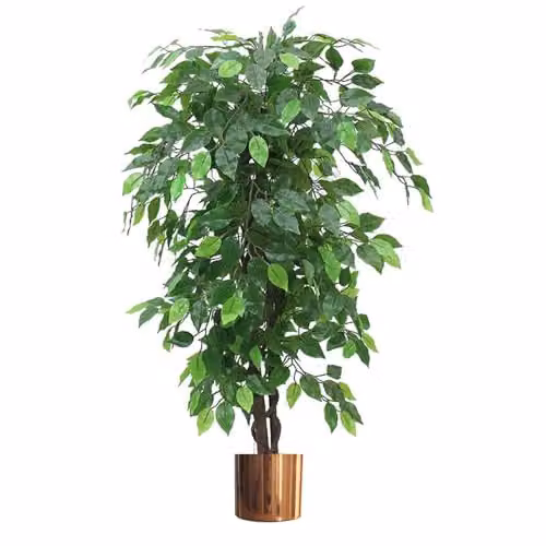 Leaf Artificial Ficus Tree in Green with Copper Metal Planter, Height: 120 cm – 1