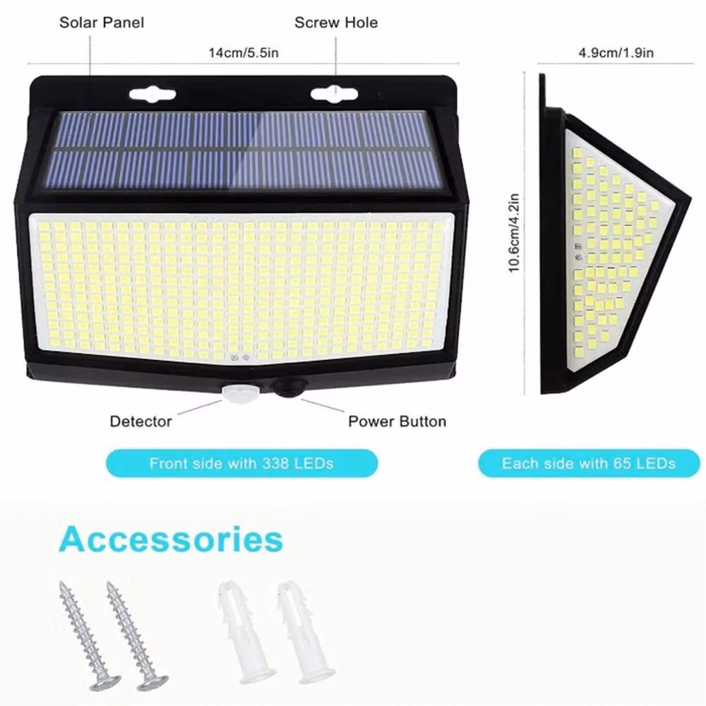 NESTLUNE 2-Piece 468 LED Solar Powered PIR Motion Sensor Wall Lights in Black – 2