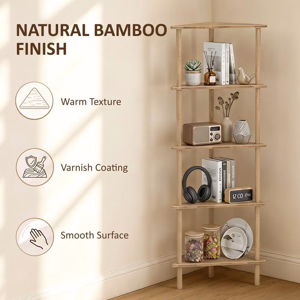 STILVORA 5 Tier Bamboo Corner Shelf in Beige – 3