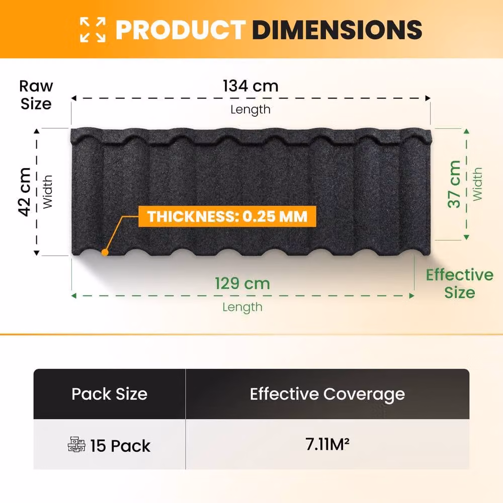 Novecrafto Stone Coated Galvanised Metal Roof Shingles in Dark Grey, 15 Covers, 7.11m² – 3