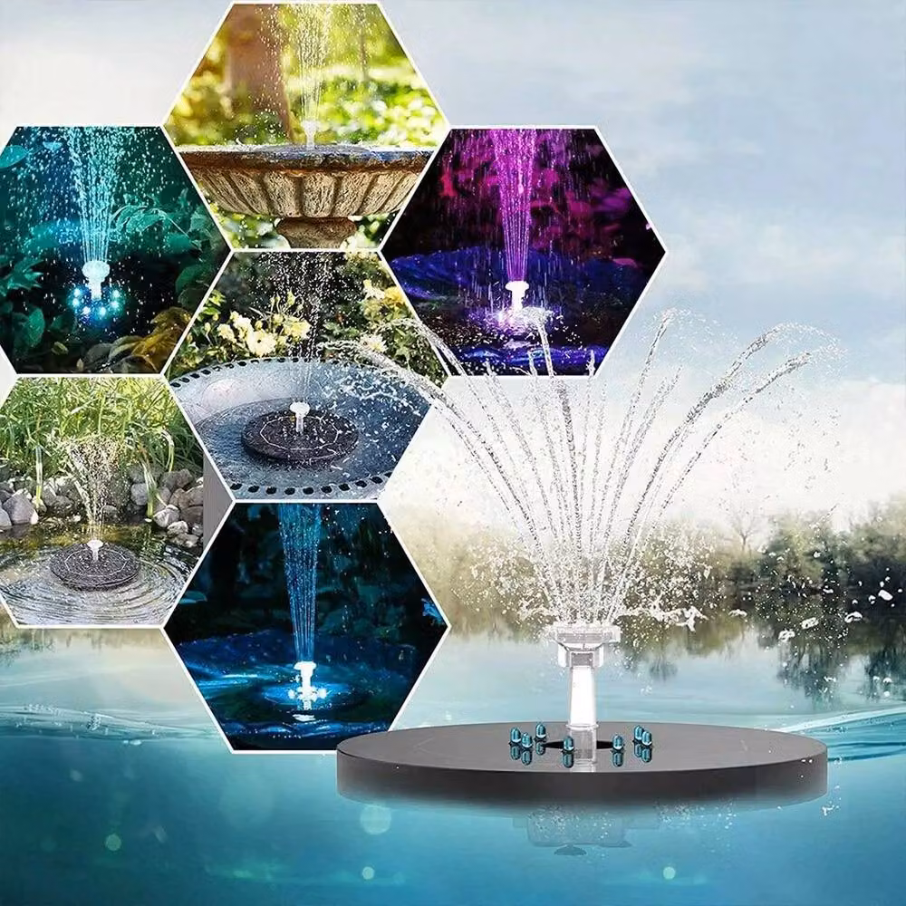 NESTLUNE Solar Floating Fountain Pump Water Feature in Black with Rechargeable Battery – 4
