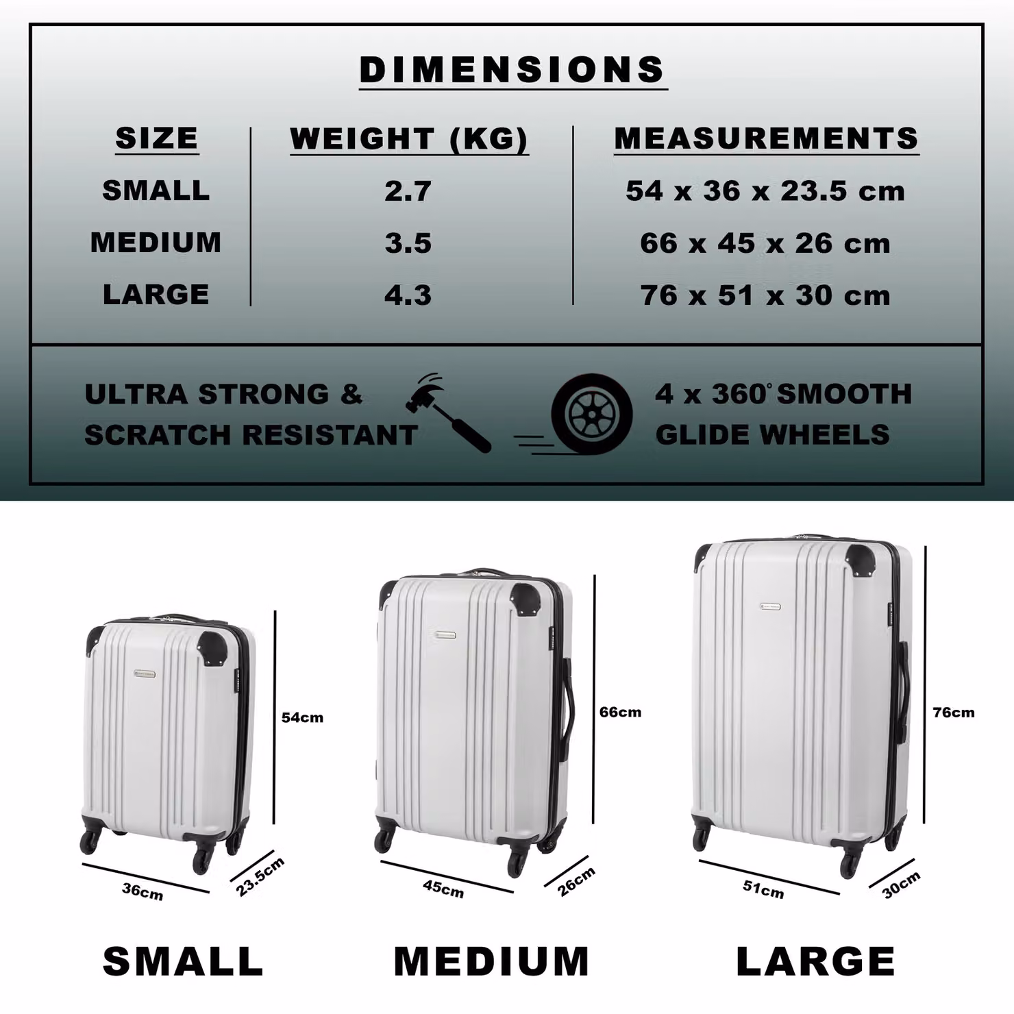 Gino Ferrari Business Travel Hard Shell Suitcase in Grey, Medium Size, W: 45.0 cm, D: 66.0 cm – 5